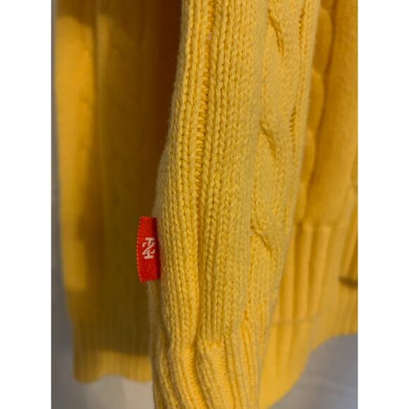 Izod Yellow Cable Knit Men's Large Quarter Zip Pullover 100% Cotton Sweater - Picture 9 of 11